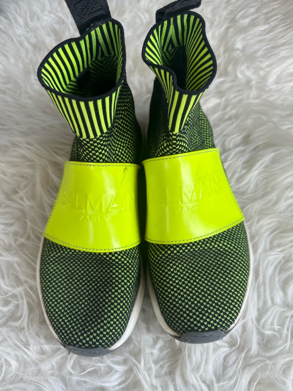Balmain Neon Lime Knit Slip-On Sock Sneaker - Picture 7 of 7